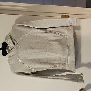 Old Navy light grey hoodie with finger holes and rose gold zipper pockets